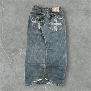 South Pole Jeans Mens 29x29 Blue Y2K Embroidered Cross Grunge Baggy Emo Goth 00s